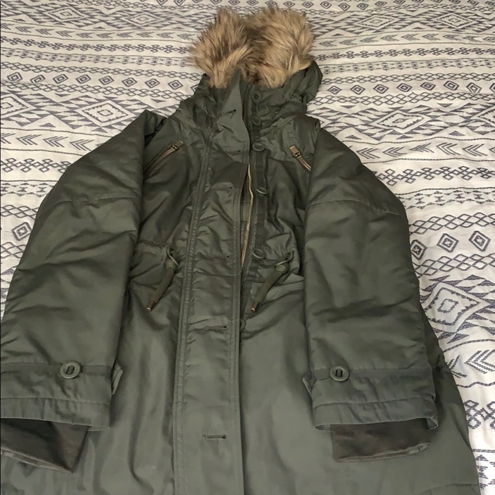 Athleta Green Winter Coat with Fur Hood
